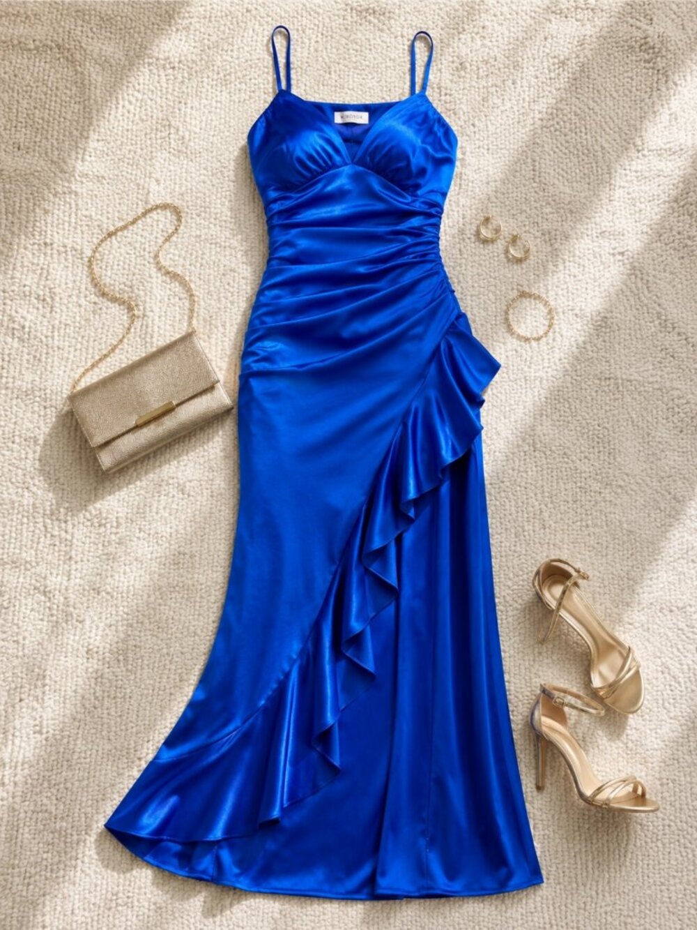 Katia Rae Royal Blue Sateen Sweetheart Neck Maxi Dress M NWT